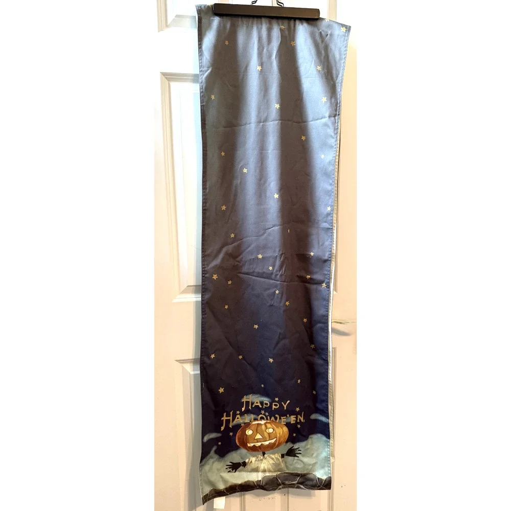 Williams Sonoma Halloween Table Runner Happy Hallowe'en Pumpkin Scarecrow 106 in